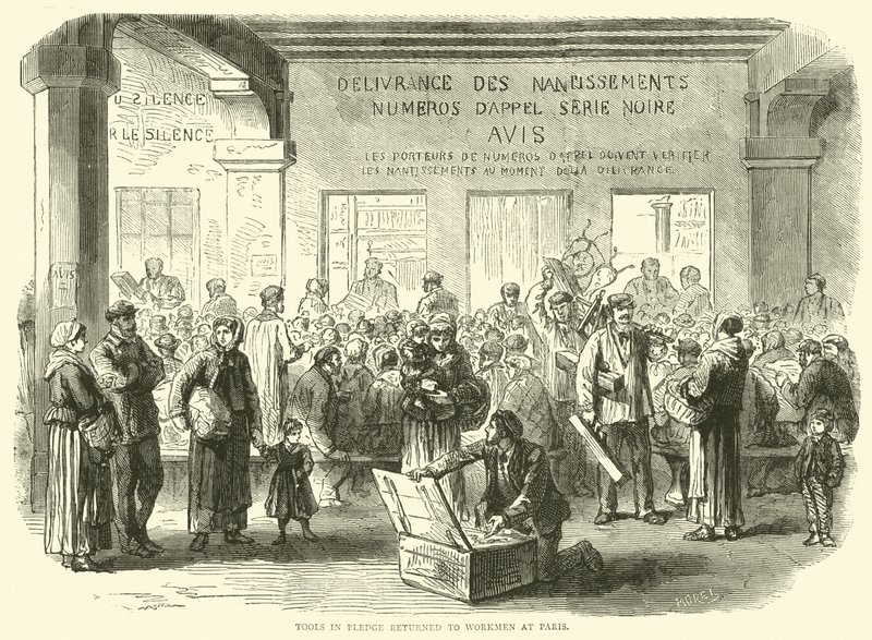 Gereedschap in pand teruggegeven aan arbeiders in Parijs, december 1870 door English School