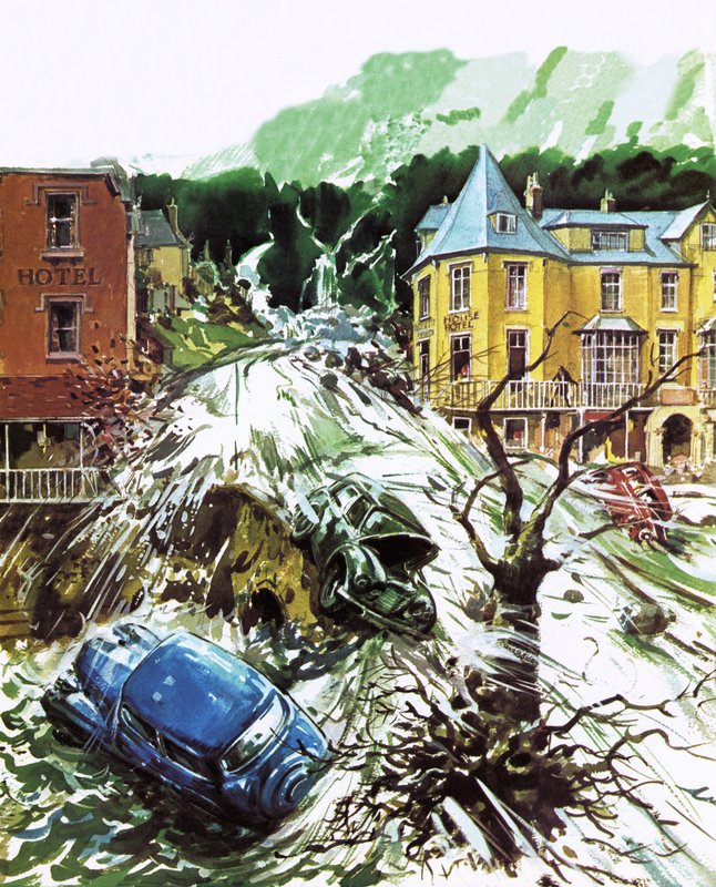 Stroom van terreur in Lynmouth, Devon, augustus 1952 door English School