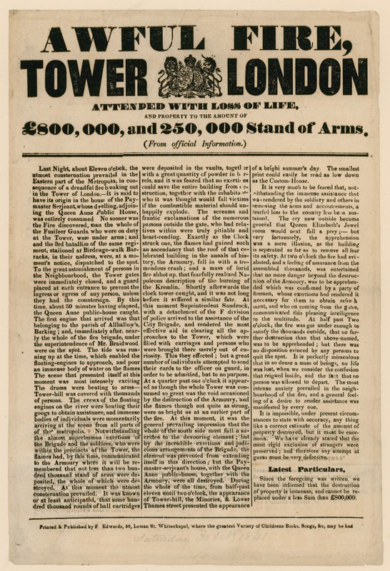 Brand in de Tower of London, 1841 door English School