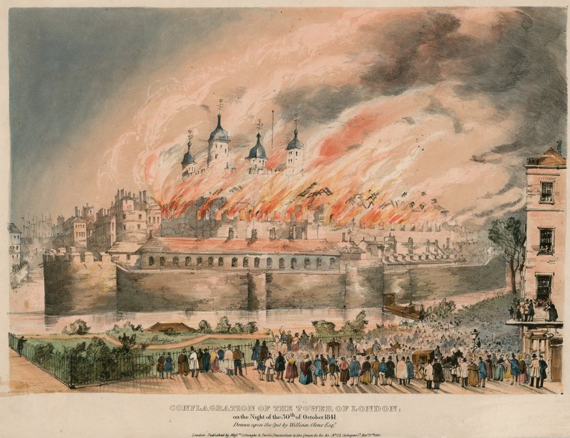 Brand in de Tower of London, 1841 door English School