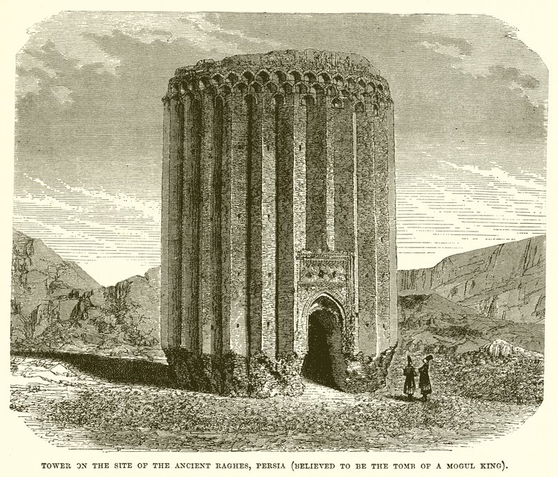 Toren op de plaats van het oude Raghes, Perzië (vermoedelijk het graf van een Mogolkoning) door English School