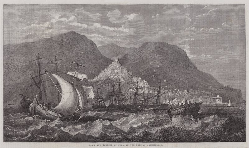 Stad en haven van Syra, in de Griekse archipel door English School