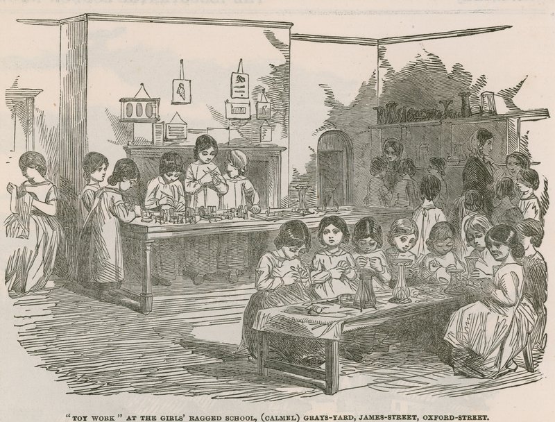 Speelgoedwerk in de meisjesschool, (Camel) Grays Yard, James Street, Oxford Street door English School