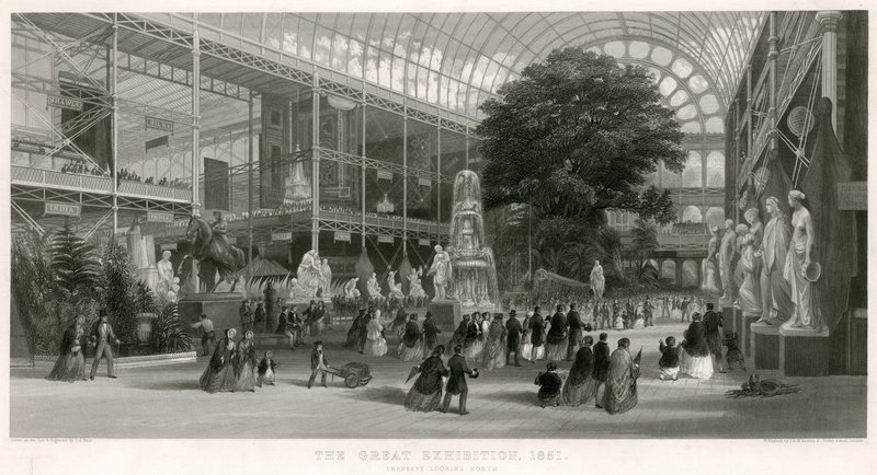 Transept Kijkend naar het Noorden, Grote Tentoonstelling, 1851 door English School