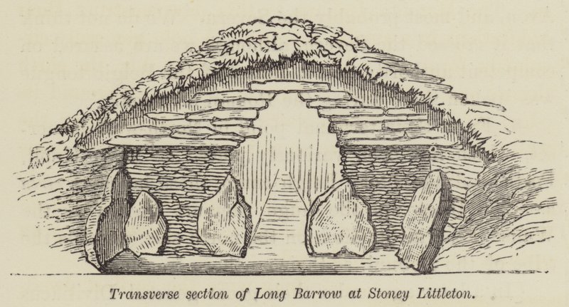 Dwarsdoorsnede van Long Barrow bij Stoney Littleton (gravure) door English School