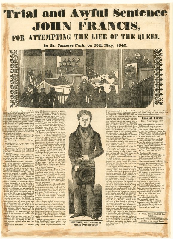 Proces en vreselijke straf van John Francis voor poging tot moord op de koningin, op 30 mei 1842 door English School