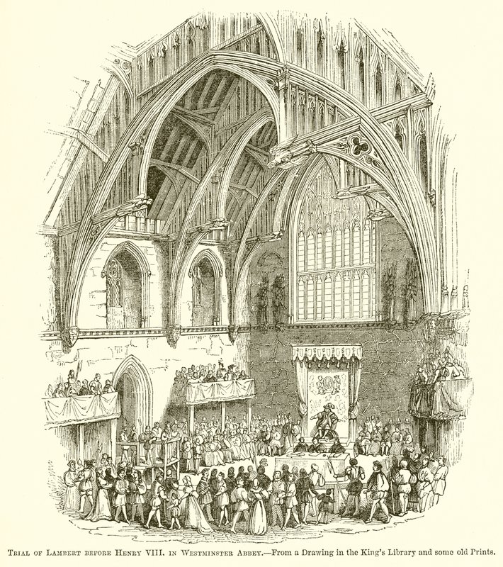 Proces van Lambert voor Hendrik VIII in Westminster Abbey door English School