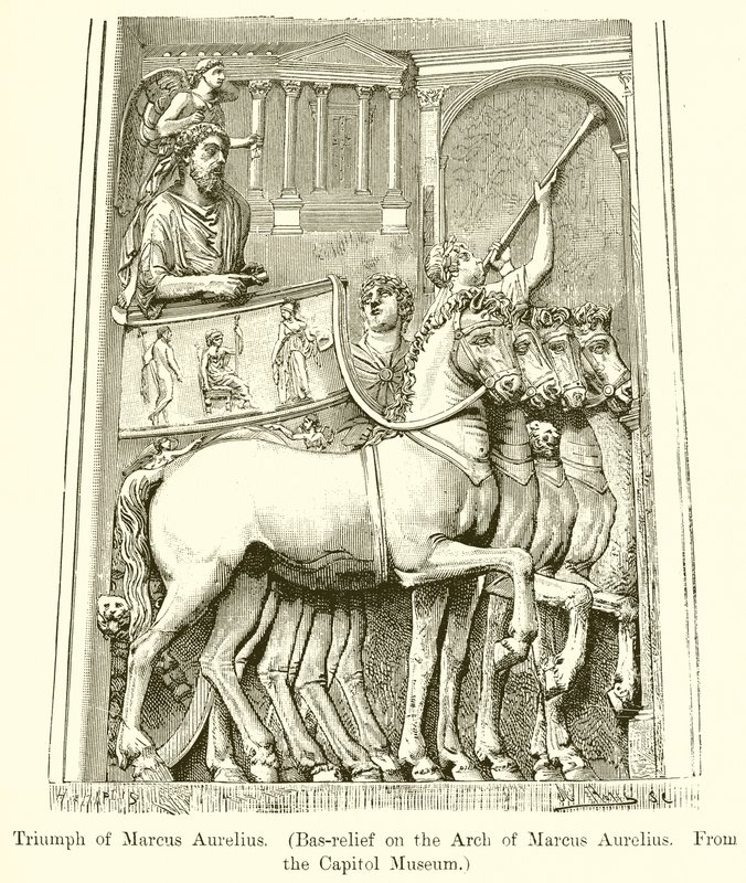 Triomf van Marcus Aurelius. (Bas-reliëf op de Boog van Marcus Aurelius. Uit het Capitool Museum) door English School