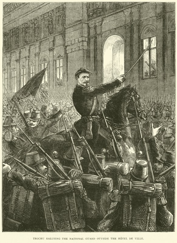 Trochu verzamelt de Nationale Garde buiten het Hotel de Ville, oktober 1870 door English School