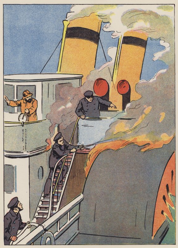 Proberen het brandende schip te redden door English School