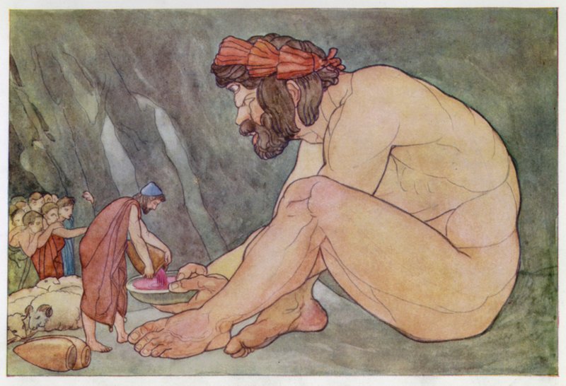 Odysseus geeft Wijn aan de Cycloop door English School