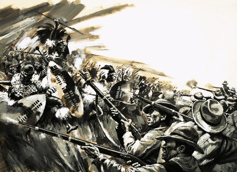Ongeïdentificeerde slag met Zulu-krijgers, mogelijk Roarke