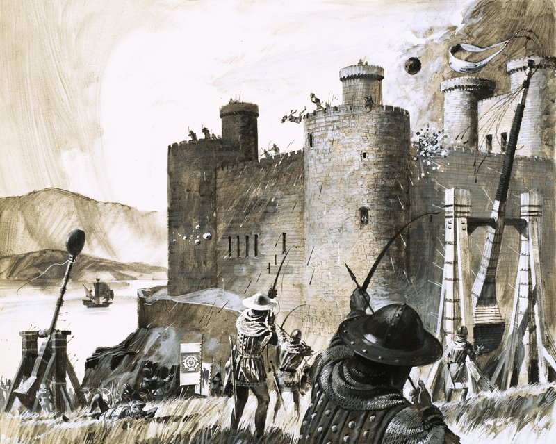 Ongeïdentificeerde belegering van een kasteel met een trebuchet door English School
