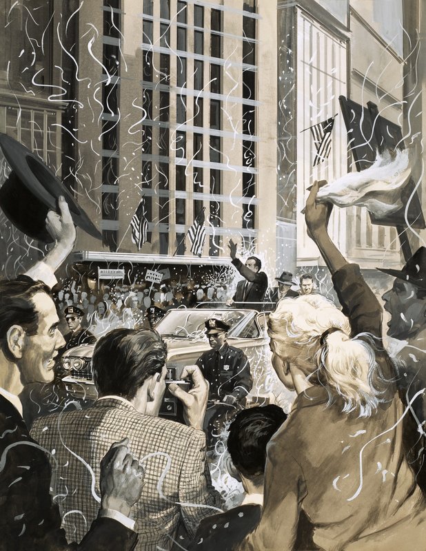 Ongeïdentificeerde ticker tape parade in Amerika door English School
