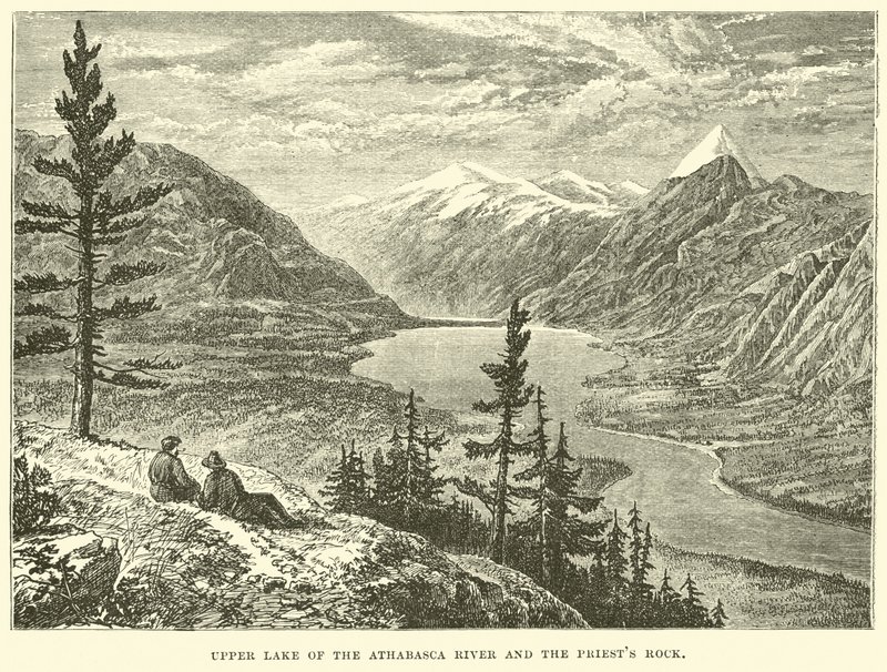 Bovenmeer van de Athabasca Rivier en de priestersrots door English School