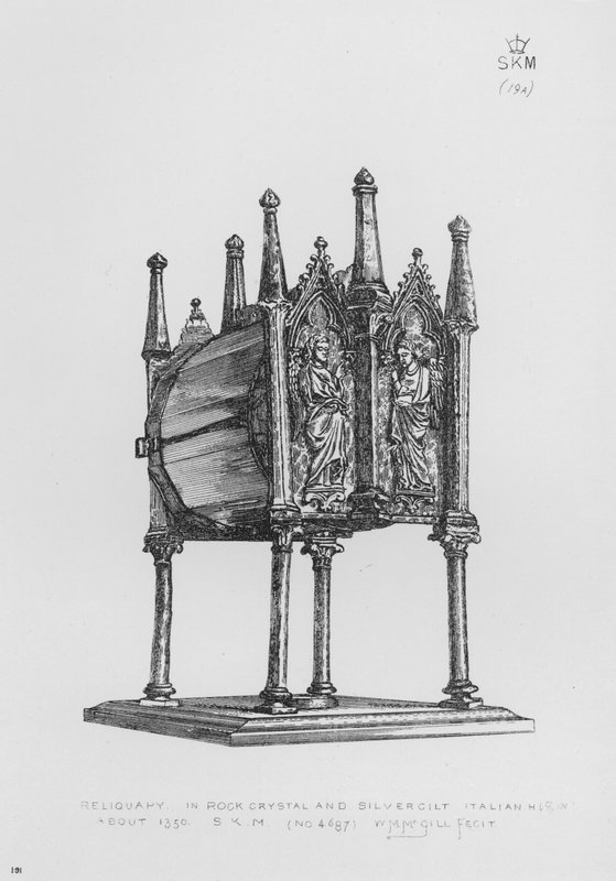 Victoria en Albert Museum: Relikwie, in bergkristal en verguld zilver, Italiaans, circa 1350 door English School