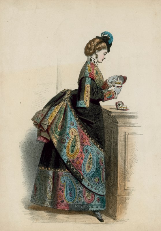 Victoriaanse modeplaat (gekleurde gravure) door English School