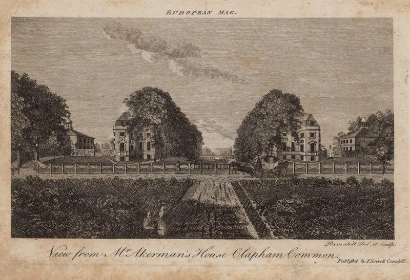 Uitzicht vanuit het huis van de heer Ackerman, Clapham Common, Surrey door English School