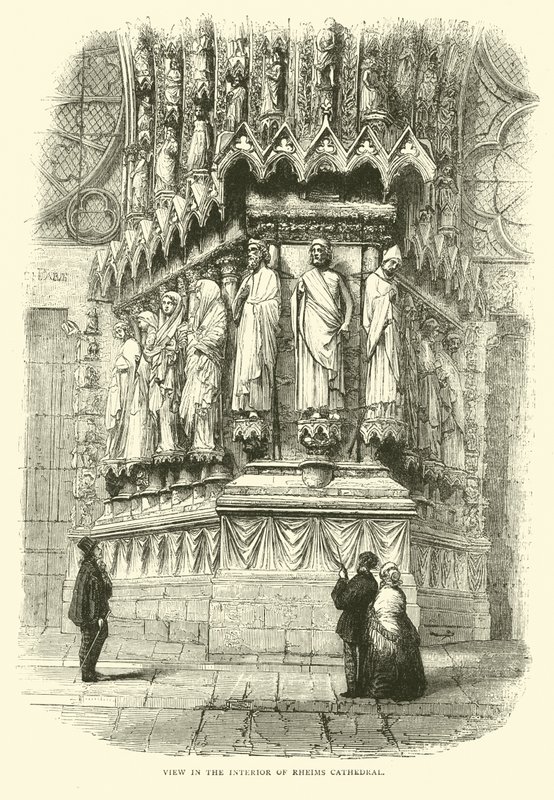 Uitzicht in het interieur van de kathedraal van Reims, september 1870 door English School