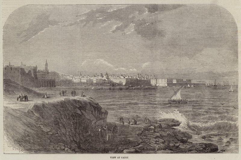 Uitzicht op Cadiz (gravure) door English School