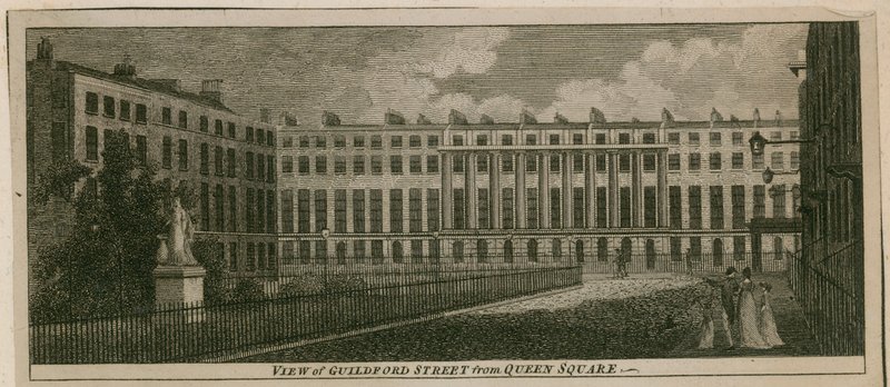 Uitzicht op Guidford Street vanaf Queen Square door English School