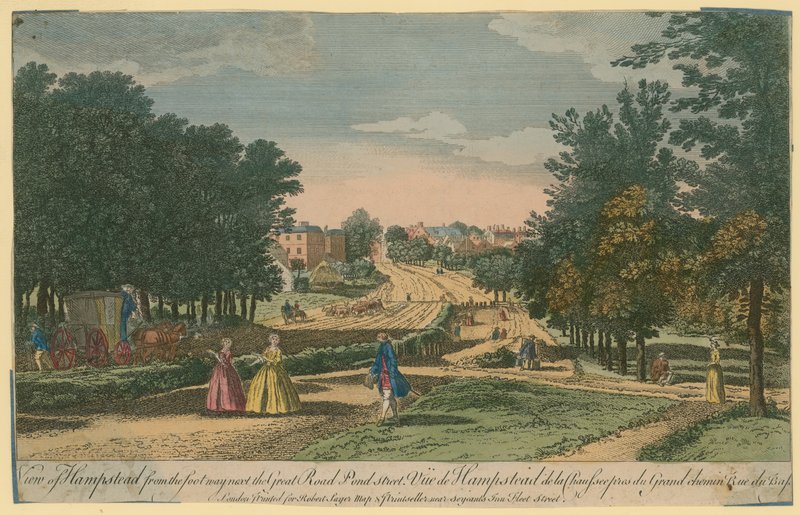 Uitzicht op Hampstead vanaf het voetpad naast de Grote Weg, Pond Street door English School