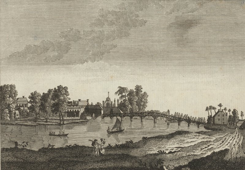 Zicht op Hampton Court vanaf de overkant van de rivier de Theems door English School