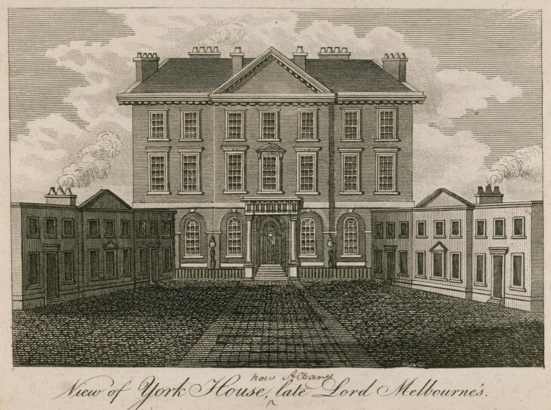 Uitzicht op York House (later de Albany), huis van wijlen Lord Melbourne door English School