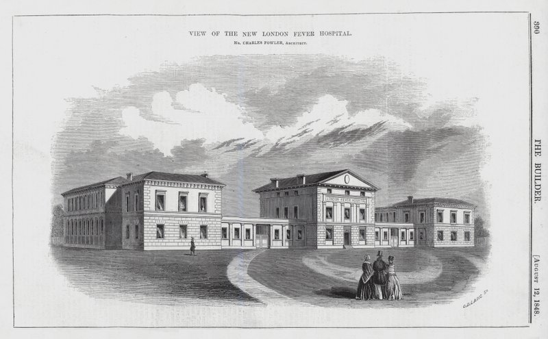 Uitzicht op het Nieuwe London Fever Hospital door English School