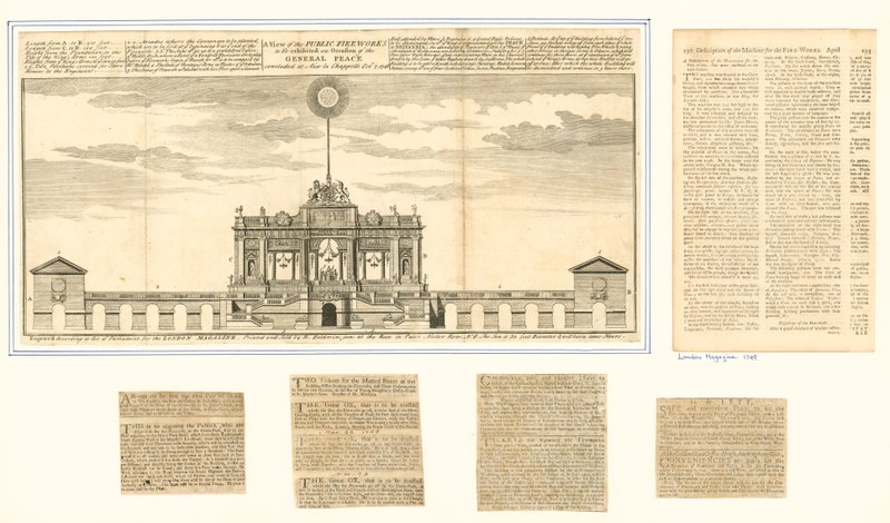 Uitzicht op het openbare vuurwerk voor de Vrede van Aken 1749 door English School
