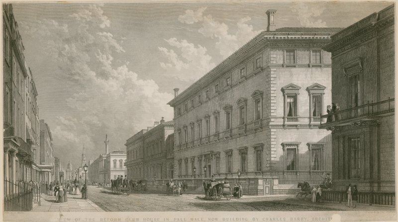 Uitzicht op het Reform Club House in Pall Mall, nu in aanbouw, door Charles Barry, architect door English School