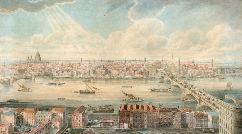 Uitzicht op de Theems vanaf de zuidkant van de rivier door English School
