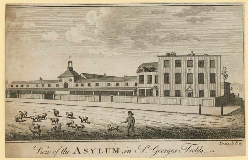 Uitzicht op het asiel in St Georges Fields door English School