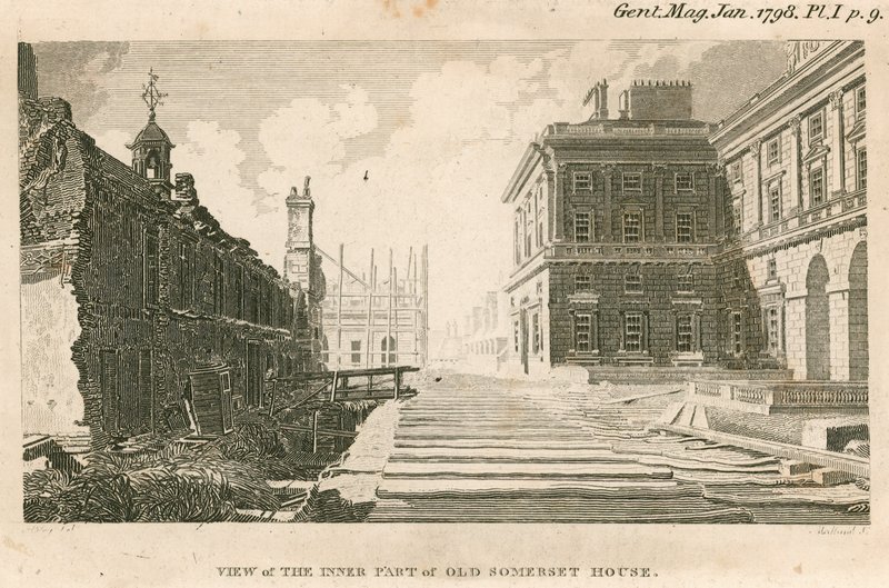 Uitzicht op het binnenste deel van het oude Somerset House, Strand, Londen door English School