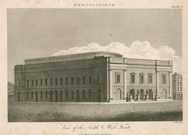 Uitzicht op de noord- en westgevels van het Drury Lane Theatre, Londen door English School