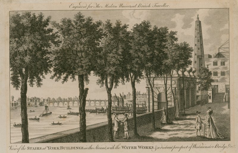 Uitzicht op de trappen bij York Buildings in de Strand door English School