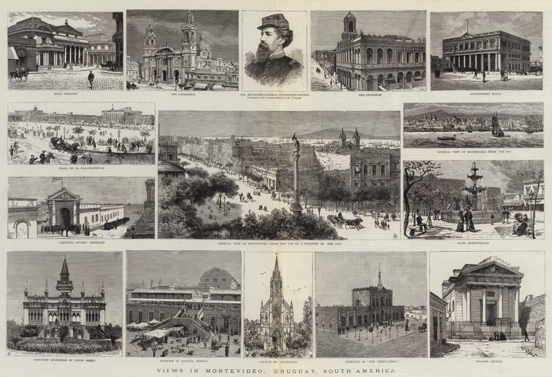 Uitzichten in Montevideo, Uruguay, Zuid-Amerika (gravure) door English School