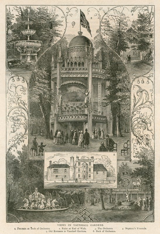 Zichten in Vauxhall Gardens, Londen door English School