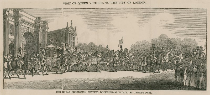 Bezoek van Koningin Victoria aan de City of London, vertrek uit Buckingham Palace door English School