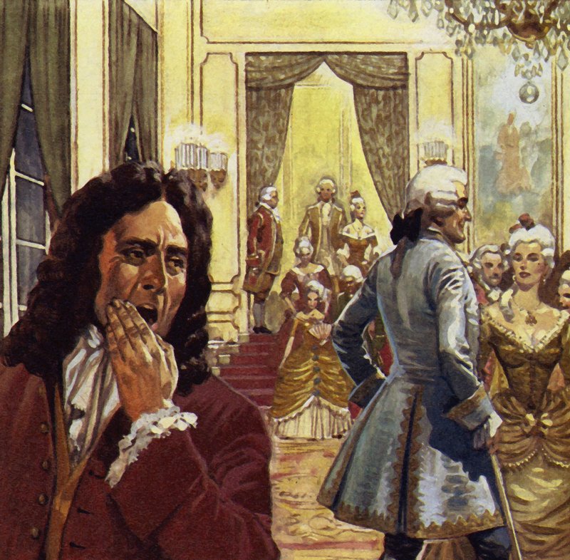 Voltaire bezocht vaak het hof, maar was daar nooit gelukkig door English School