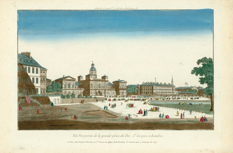 Vue perspective de la grande place du Parc St Jacques at Londres door English School
