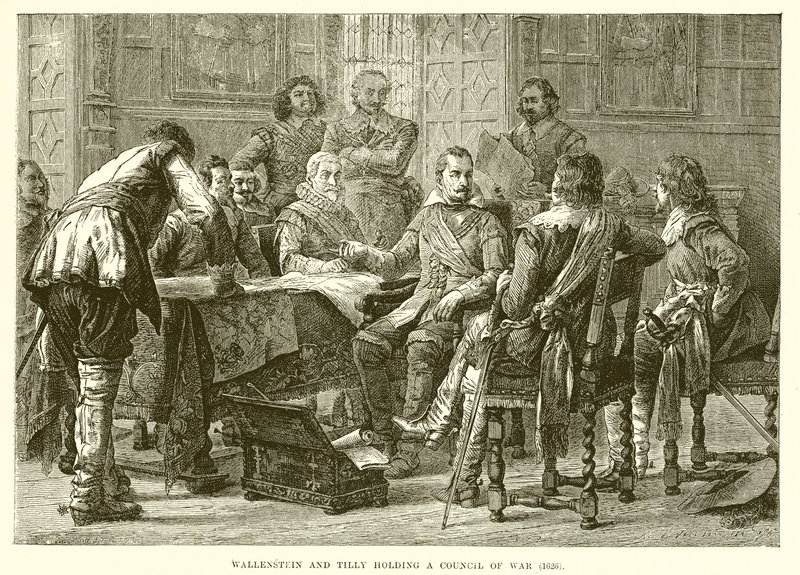 Wallenstein en Tilly houden een krijgsraad (1626) door English School