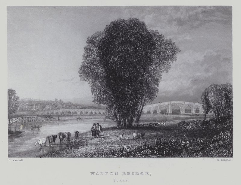 Walton Brug, Surrey (gravure) door English School
