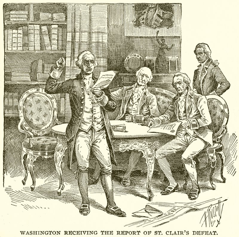 Washington ontvangt het verslag van St. Clairs nederlaag door English School