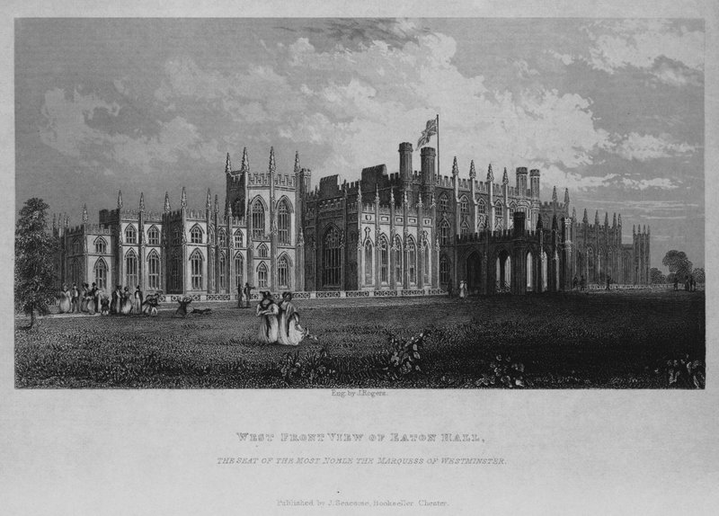 Westelijke vooraanzicht van Eaton Hall, de zetel van de Zeer Edele Markies van Westminster door English School