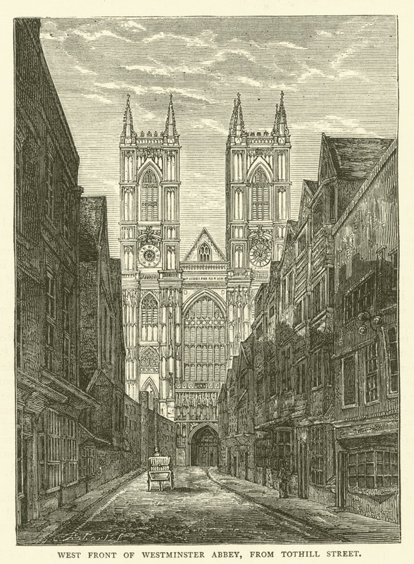 Westgevel van Westminster Abbey, vanaf Tothill Street door English School