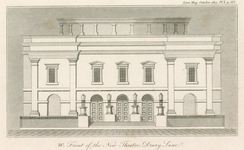 Westgevel van het nieuwe Drury Lane Theatre, Londen door English School