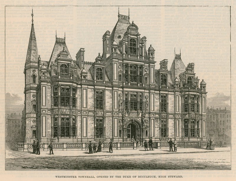 Westminster Town Hall, geopend door de hertog van Buccleuch, Hoge Stadhouder door English School
