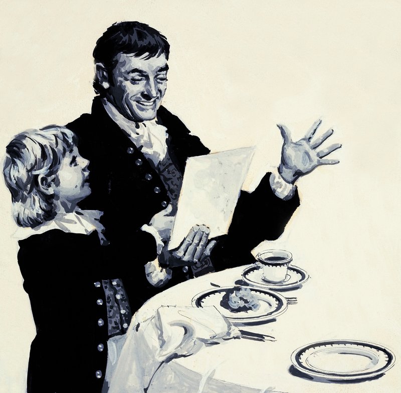 William Turner toont zijn verrukte vader een tekening van een leeuw door English School