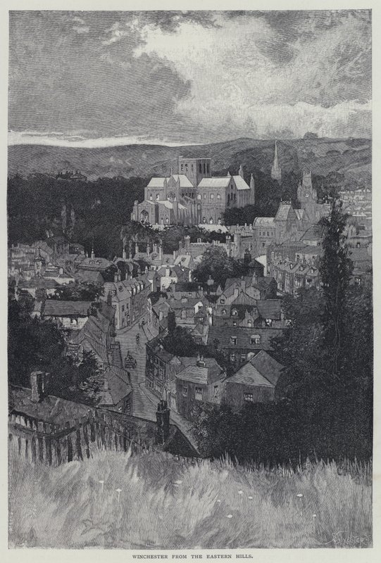 Winchester, vanaf de Oostelijke Heuvels (litho) door English School